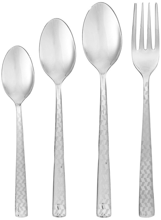 FnS Rhombo Stainless Steel Cutlery Set with Hanging Stand, 24-Piece (6 Dinner Spoons, 6 Dinner Forks, 6 Tea Spoons, 6 Baby Spoons & 1 Cutlery Stand) - Image 2